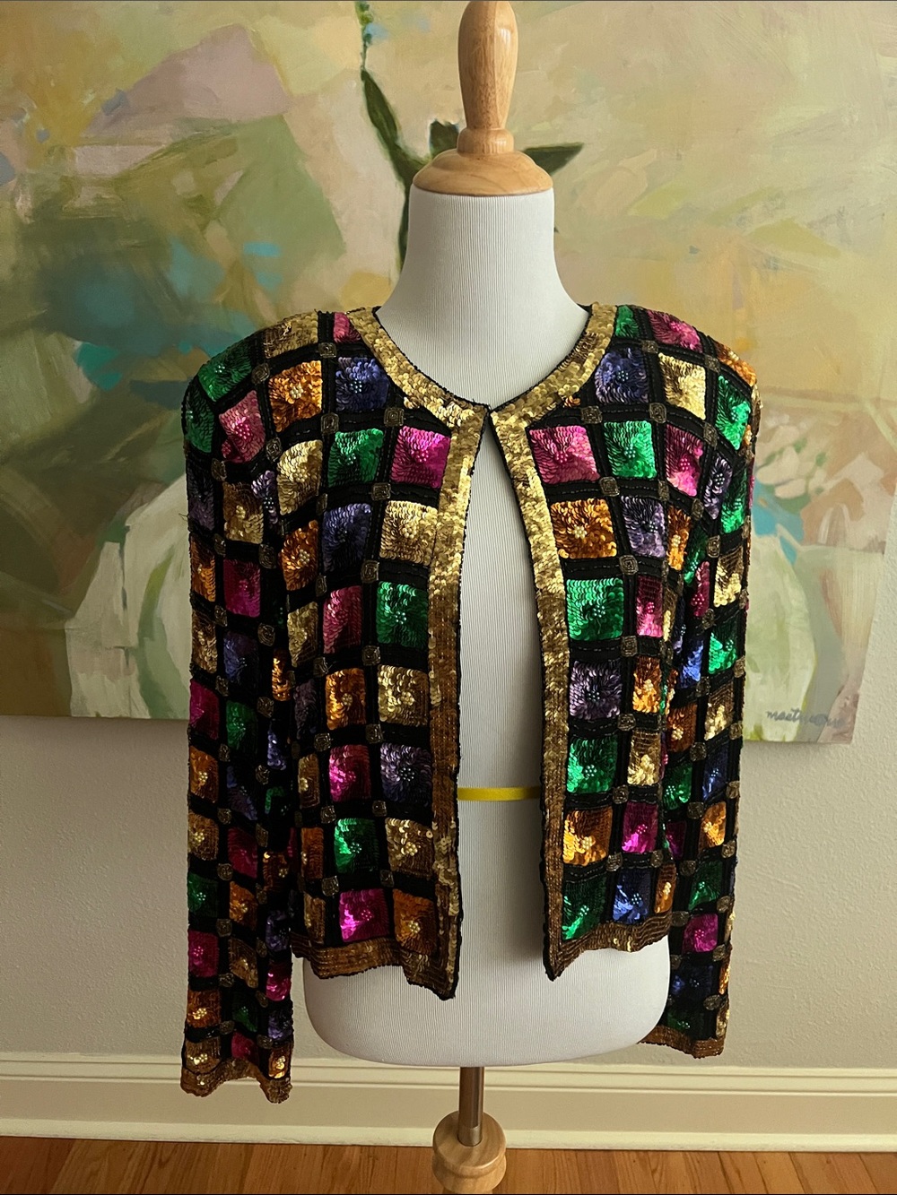 Vintage Colorblock Sequin Jacket NWT XL made in India Royal Feelings